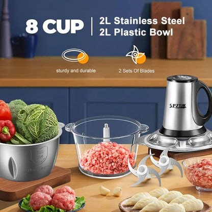 Electric Food Chopper with 2 Bowls & Dual-Level Blades – Mini Food Processor for Grinding Meat Chopping Nuts Salad Prep – Upgraded Compact Kitchen Chopper for Home Use