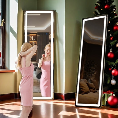 Full Length Mirror with LED Lights & Touch Sensor, 64"x21" Dimmable Smart Floor Mirror, Wall Mount or Freestanding