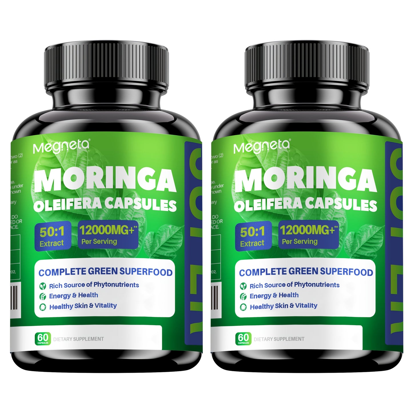Herbal Supplements with Megneta Label, Moringa Oleifera 12000mg per Serving, 60 Capsules per Bottle