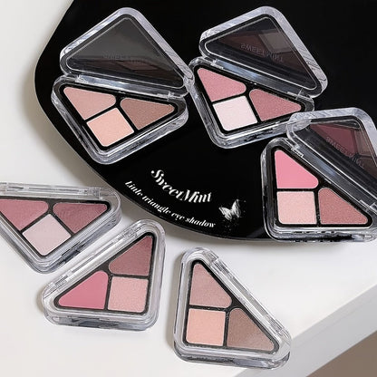 Eyeshadow Palette 3-Shade Triangular Compact with Pink and Brown Color Theme, Clear Lid and Matte-Shimmer Finish Mix