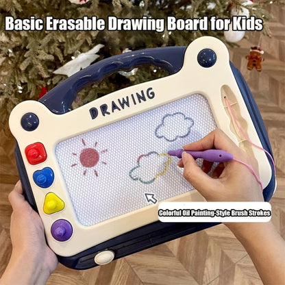 Portable Kids Magnetic Drawing Board with Four Shape Stamps, Tethered Stylus, Carry Handle and Slide Eraser