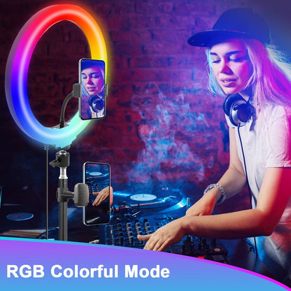 RGB Ring Light 12 Inch Dimmable with 63 Inch Adjustable Tripod USB Powered Phone Stand Gimbal for an Everyday Personal Care Routine