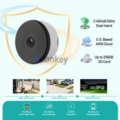 Window Security Camera 3MP Color Night Vision with Peel-and-Stick Setup, Person & Pet Detection, 24/7 Recording, Cloud & SD Storage, Alexa Compatible – No-Drill Indoor Home Surveillance