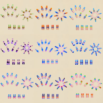 Press On Nails 216-Piece Medium Ballet Coffin Set with Floral, Butterfly, Gradient and Marble Designs