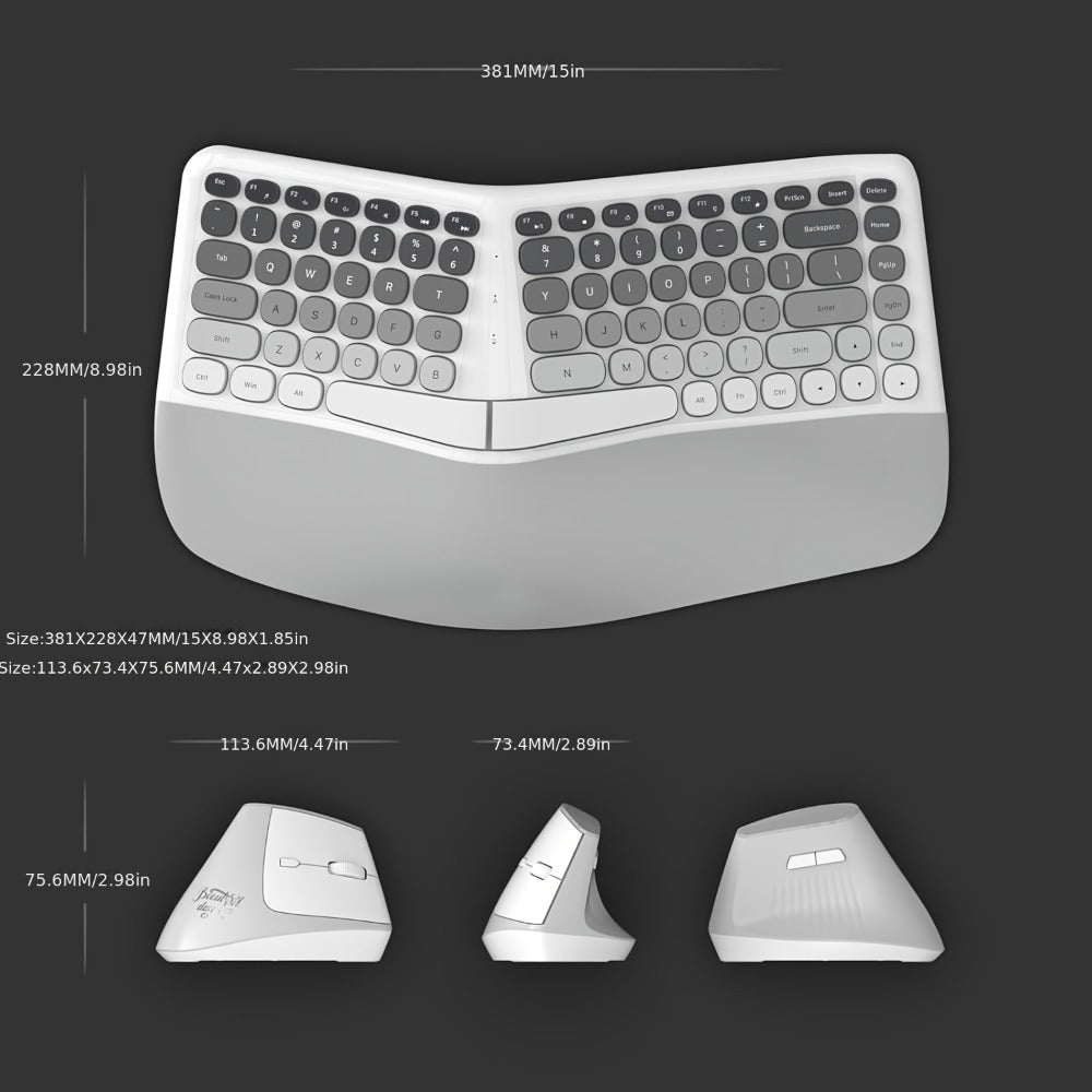 Ergonomic Wireless Keyboard and Mouse Combo with Wrist Support Anti-RSI Silent Keys 2.4GHz Plug-and-Play Gray Gradient Design for Office Home Remote Work Typing Comfort (KLZO)