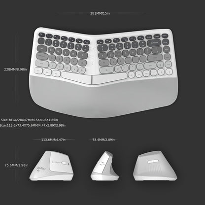 Ergonomic Wireless Keyboard and Mouse Combo with Wrist Support Anti-RSI Silent Keys 2.4GHz Plug-and-Play Gray Gradient Design for Office Home Remote Work Typing Comfort (KLZO)