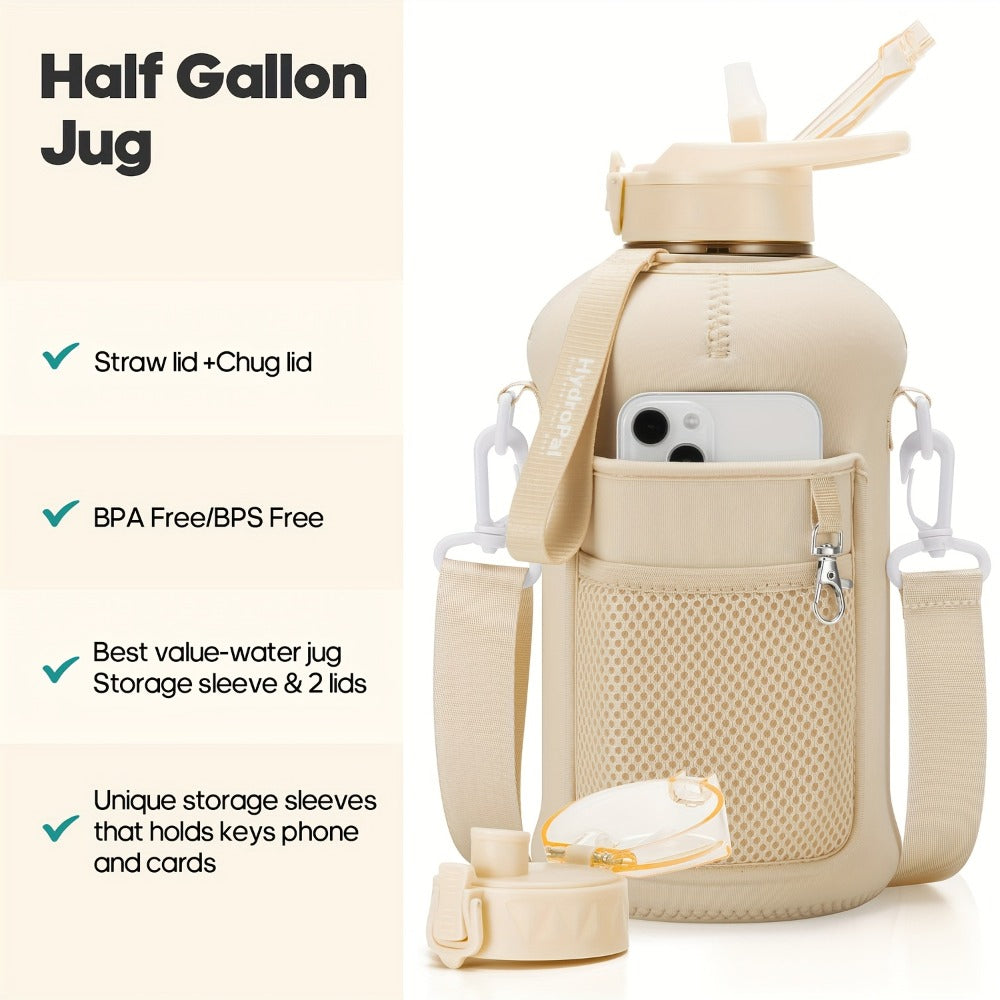 74oz Water Bottle Set with Two-Pocket Storage Sleeve, Phone Holder, Straw and Chug Lids, and Three Dark Prints