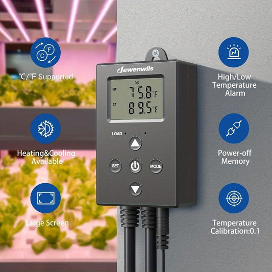 Digital Temperature Controller Thermostat Outlet Heating Cooling Mode 14°F-140°F LCD Display Buzzer Alarm 120V 10A 1200W for Freezer Greenhouse Reptile Aquarium Incubator Home Brewing