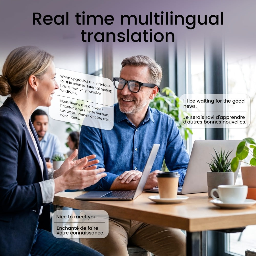 Smart Glasses 2MP Camera Eyewear with 100+ Language Translation, Bluetooth Calls and Black or Clear Lenses