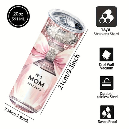 Insulated Tumbler 20oz Mom's Best Ever Graphic in Pink 304 Stainless Steel with Lid and Straw