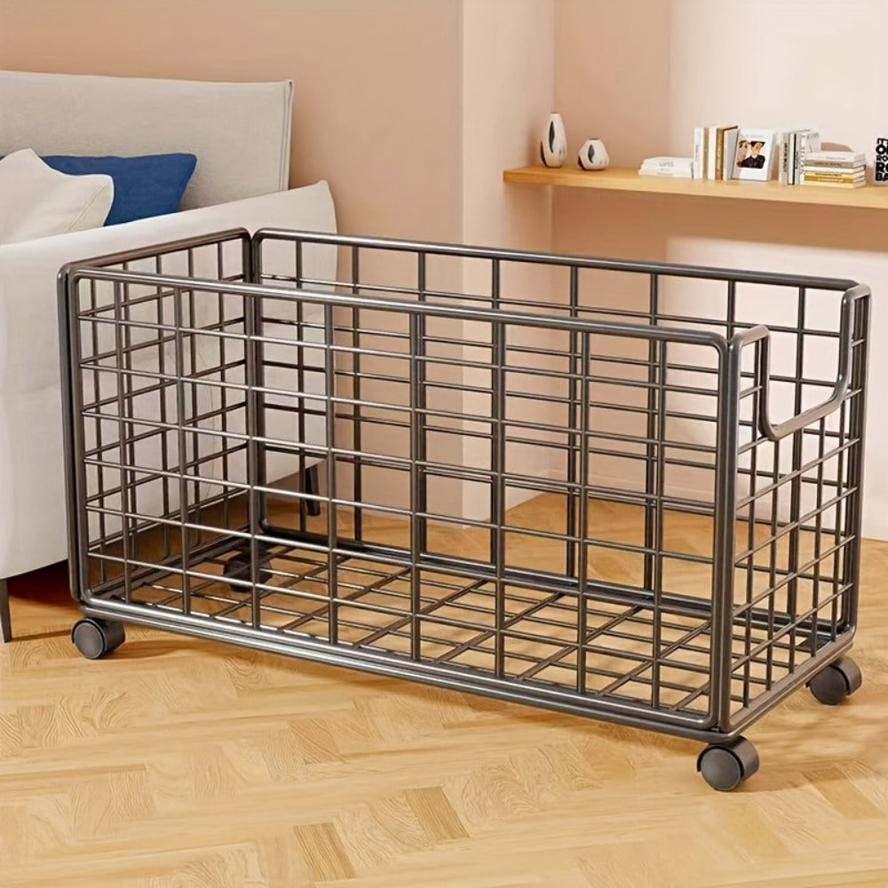 Rolling Metal Storage Basket with Wheels – Multifunctional Wire Organizer Cart for Laundry Room, Bathroom, Kitchen & Closet, Open Shelf Bin, No Lid, Home Organization Storage Basket