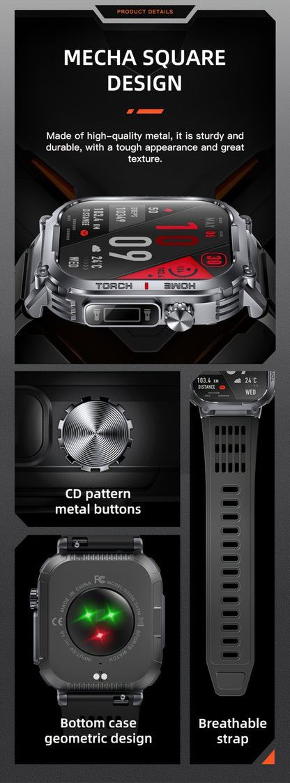 Smartwatch for Men 2.02 Inch with LED Flashlight, Wireless Calling and Activity Tracking for Outdoor Use