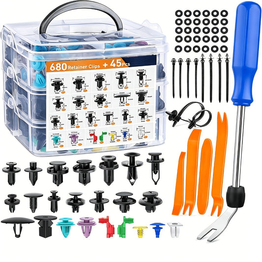 Automotive Fastener Clips Kit 680pcs + Removal Tools - Universal Car Door Panel Bumper Fender Rivet Push Clips Expansion Screws Replacement Set