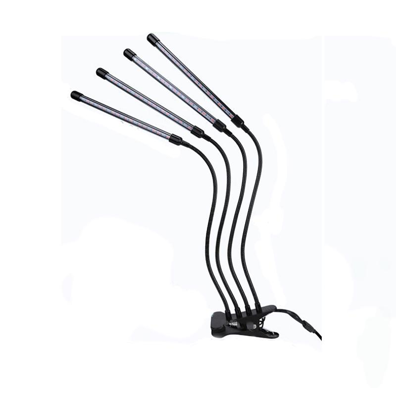 Clip-On Grow Light Strip 3/4/5 Tubes Red Blue Full Spectrum | 5-Level Brightness 3/9/12H Timer Clamp Type | Indoor Plants Desk Shelf Seedling