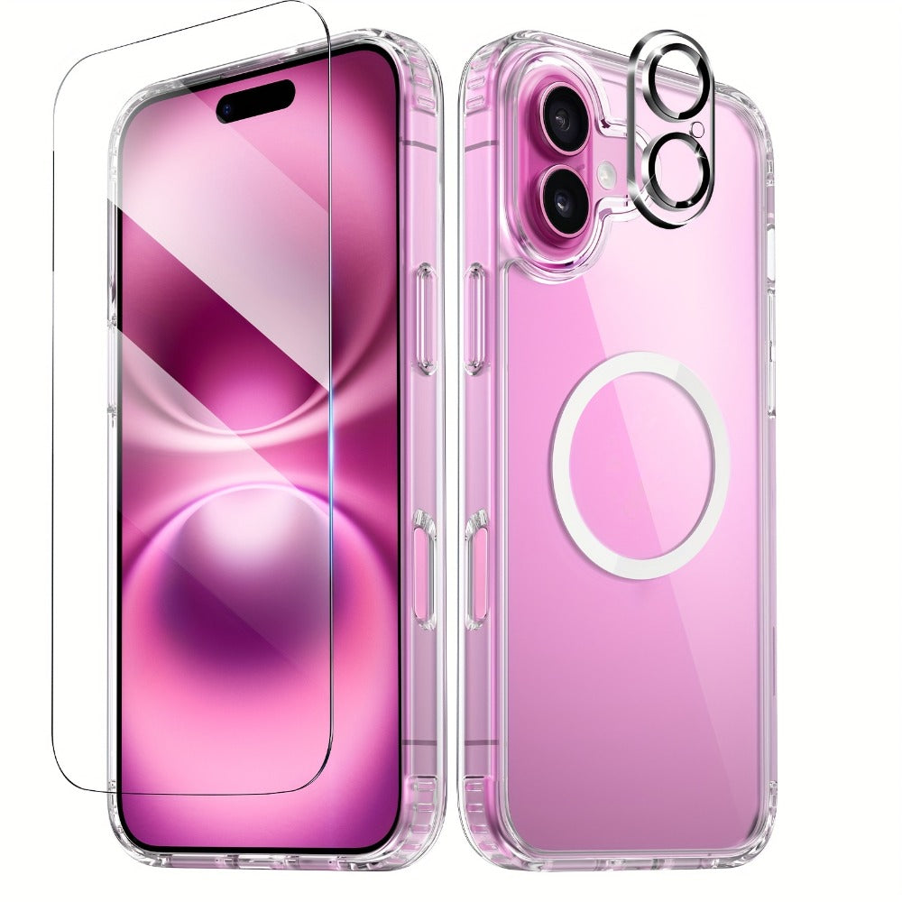 MagSafe iPhone Case with Screen Protector & Camera Lens Protector – N52 Super Magnet Shockproof Clear TPU PC Cover, Anti-Yellow, 3-in-1 Bundle for iPhone 16 16 Plus 16 Pro 16 Pro Max 15 14 13 11