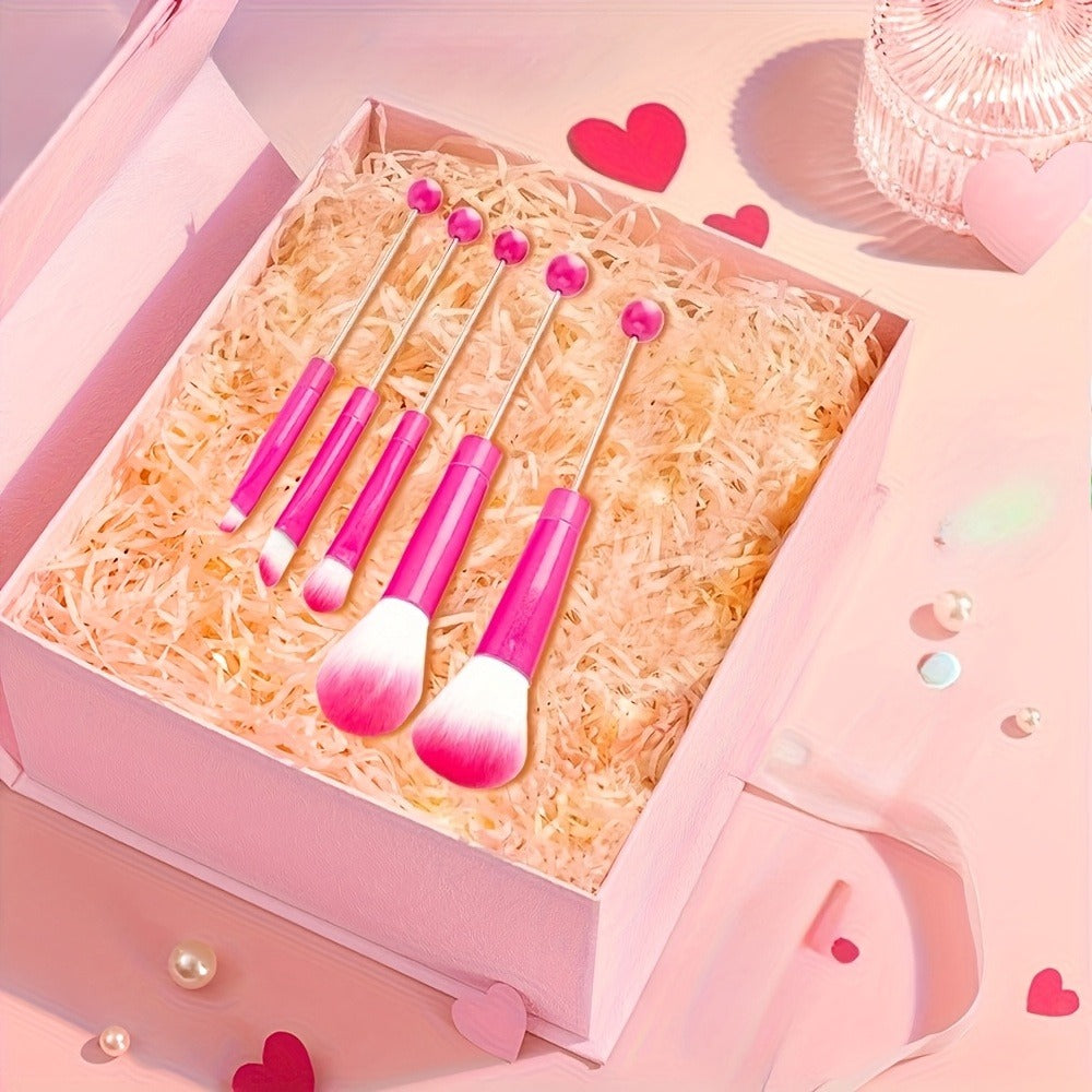 Makeup Brush Set, 15-Piece Bead-Ready Metal Handle Collection with Powder, Blush, Eyeshadow and Angled Brush Shapes