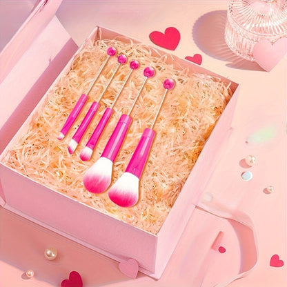 Makeup Brush Set, 15-Piece Bead-Ready Metal Handle Collection with Powder, Blush, Eyeshadow and Angled Brush Shapes