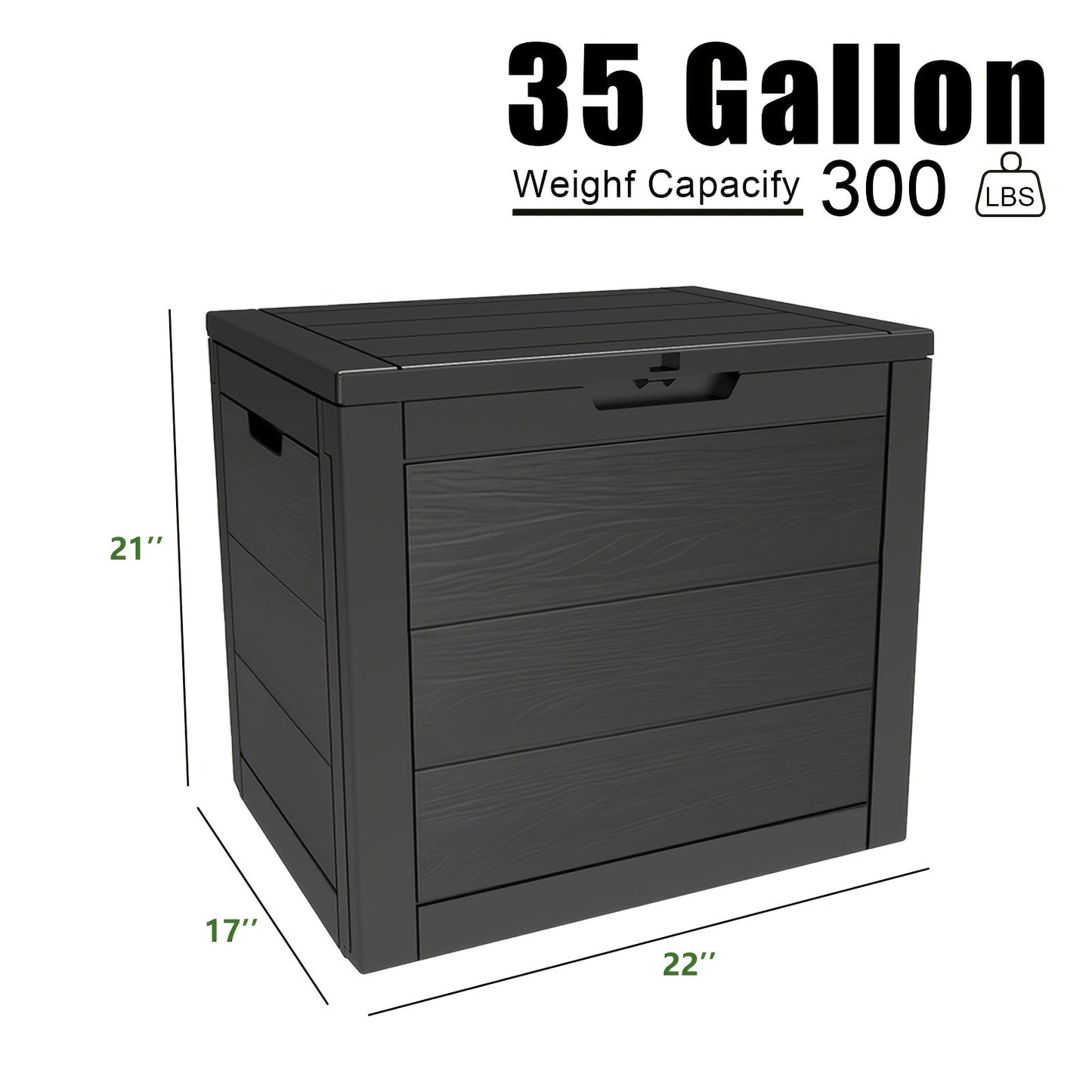 35-Gallon Compact Wood-Look Deck Box with Hinged Lid, Side Grips and Three Enhanced Color Options