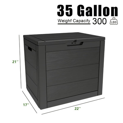 35-Gallon Compact Wood-Look Deck Box with Hinged Lid, Side Grips and Three Enhanced Color Options