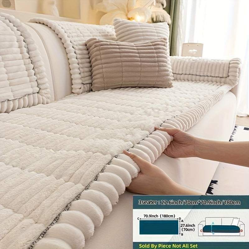 Wavy-Edge Plush Sofa Cushion Cover in Four Colors with Single-, Two-, Three- or Four-Seat Sizes