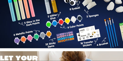 Stone Painting Set Glow in the Dark for Kids – Graffiti Puzzle Outdoor Art Craft Activity Kit Non-Toxic Screen-Free Creative Birthday Party Gift for Boys Girls Ages 5+