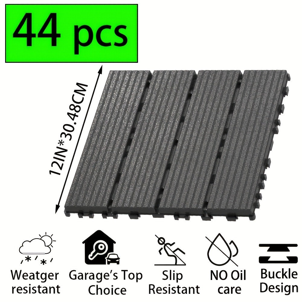 Interlocking Deck Tiles 44pcs 12"x12", Waterproof Outdoor Patio Flooring Tiles, PP Plastic Interlocking Floor Tiles for Balcony Pool Backyard Terrace, Easy Install All-Weather Anti-Slip Deck Tiles Grey