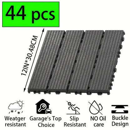 Interlocking Deck Tiles 44pcs 12"x12", Waterproof Outdoor Patio Flooring Tiles, PP Plastic Interlocking Floor Tiles for Balcony Pool Backyard Terrace, Easy Install All-Weather Anti-Slip Deck Tiles Grey