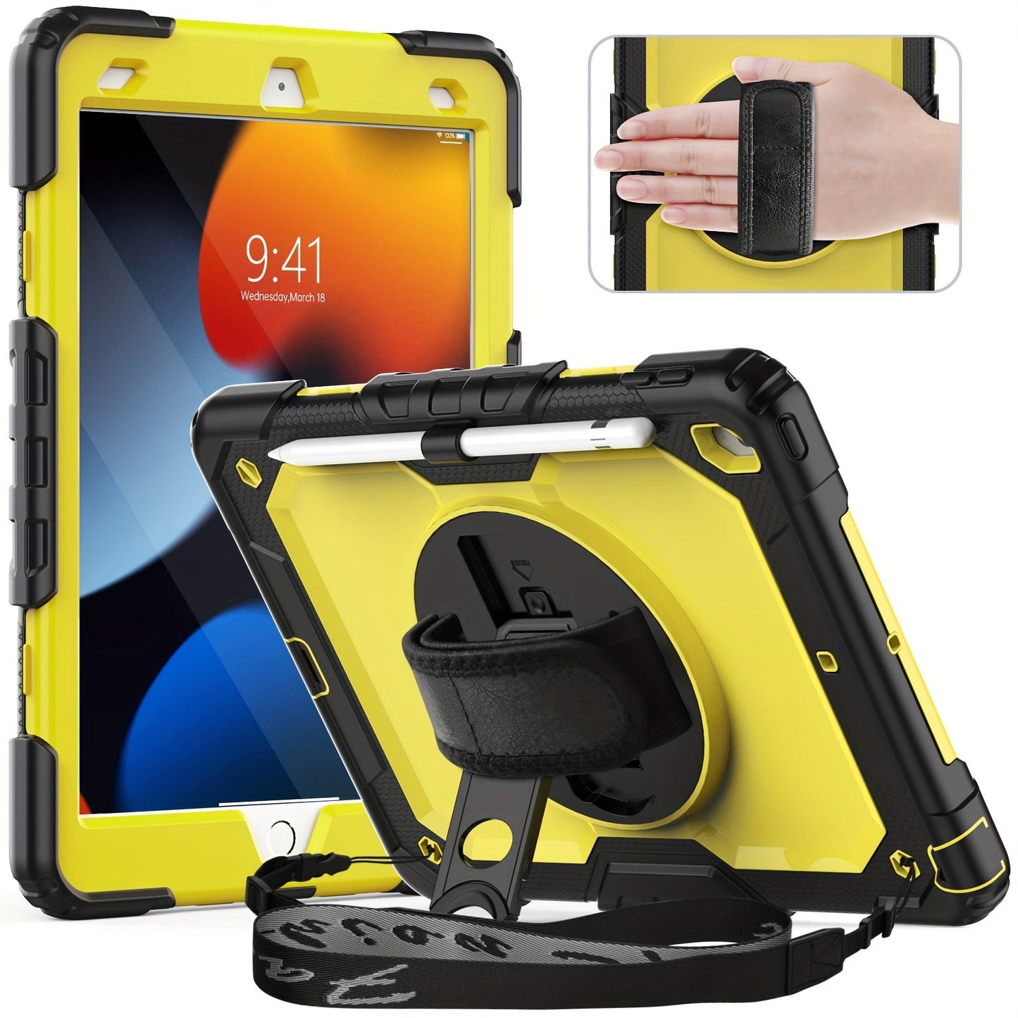 iPad 10.2-Inch 7th, 8th and 9th Generation Tablet Case with Rotating Stand, Hand Strap and Seven Colors