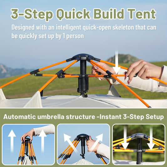 Camping Tent Pop-Up with Dual Doors, Optional Mesh Windows and 1-3 or 3-4 Person Source Options