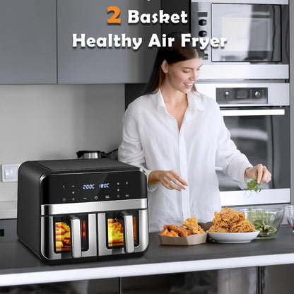 9.5Qt Dual-Basket Air Fryer with Two 4.75Qt Cooking Zones, Touch Controls and Eight Preset Icons