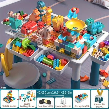 Kids Building Block Table & Chair Set with Storage Boxes – 16.5" x 12.6" All-in-One ABS Brick Play Activity Station for Toddlers Boys & Girls, Best Birthday Christmas Holiday Gift Ages 3+