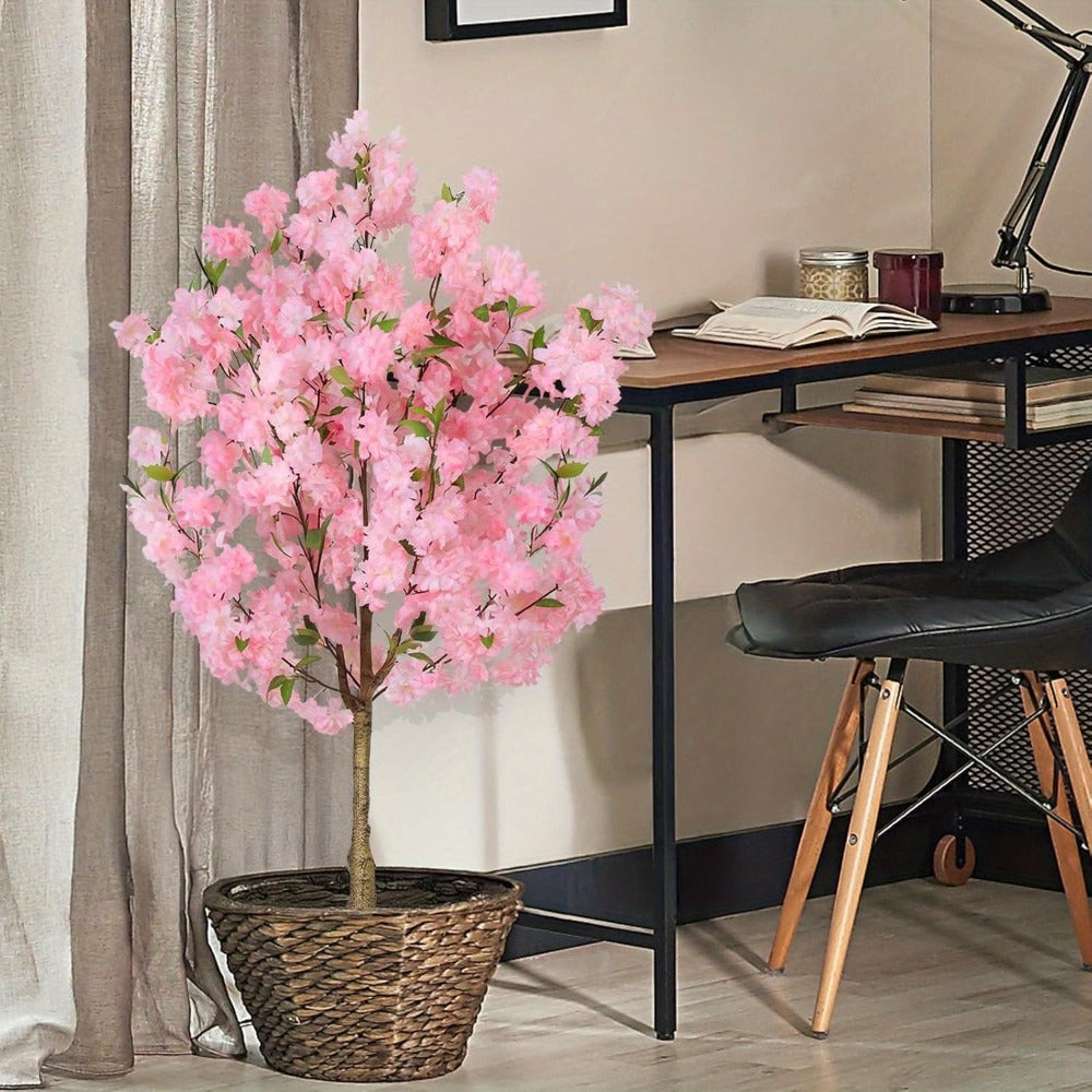 Pink Cherry Blossom Artificial Tree with 6 ft One-Pack Checkout, Black Pot and Branching Flower Display