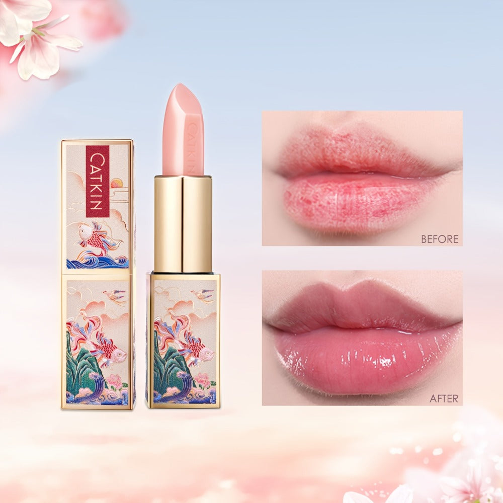 Lip Balm CATKIN Tinted Stick with Five Named Shade Options, Glossy Finish and Floral Packaging