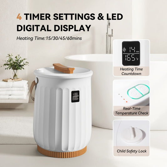 20L Deluxe Towel Warmer Bucket with Digital Display & 4 Timer Modes 15/30/45/60 Min - Auto Shut Off Self-Closing Lid, Spa-Quality Fast Heating for Bathroom Home Hotel Spa, White