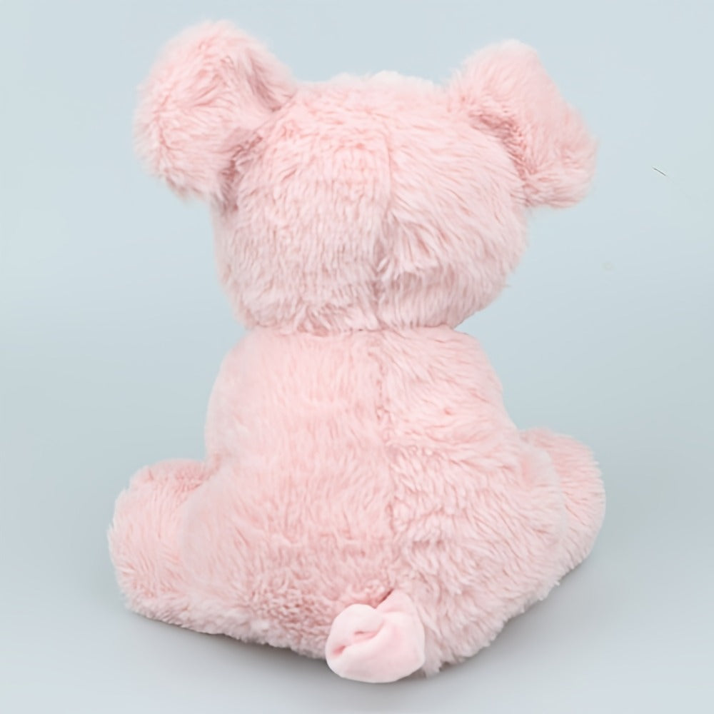 Stuffed Animal Pink Pig with Big Eyes, Curled Tail and Pillow-Style Body for Nursery or Sofa Decor