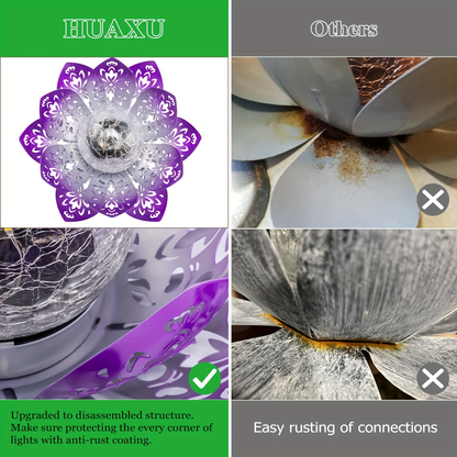 Solar Garden Light Lotus Flower with Cracked Glass Globe, IPX4 Rating and Three Color Options