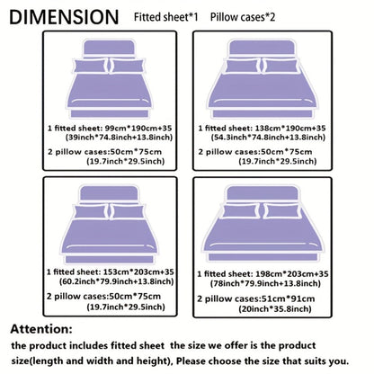 Fitted Sheet Set 3 Piece Digital Print Plaid - Deep Pocket 15 Inch Bed Sheet with 2 Pillowcases, 85% Polyester Soft Breathable Bedding Set for Twin Full Queen King, All Season Mattress Cover
