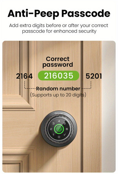 GHome KD03 PRO Smart Door Knob 4-in-1 with USB-C Charging & Gateway Remote - Fingerprint, Keypad & App, Anti-Peep, Tamper Alarm, Emergency Power, Keyless Entry, Black