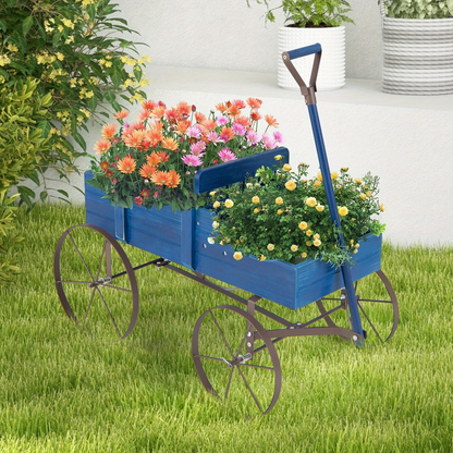 Garden Wagon Planter with Four Decorative Wheels, Pull Handle and Two-Section Bed in Five Colors