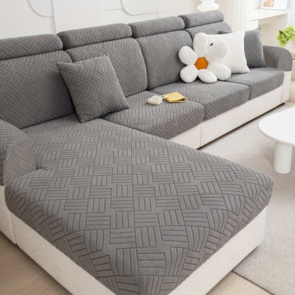 Sofa Cover, Deep Gray Stretch Seat and Chaise Slipcover with Elastic-Band Edge in Six Size Options