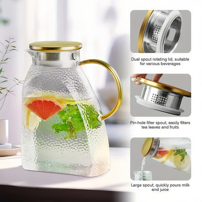 1.8-Liter Textured Glass Fridge Jug Set with Lid, Long Spoon and Cleaning Brush for Cold Drinks