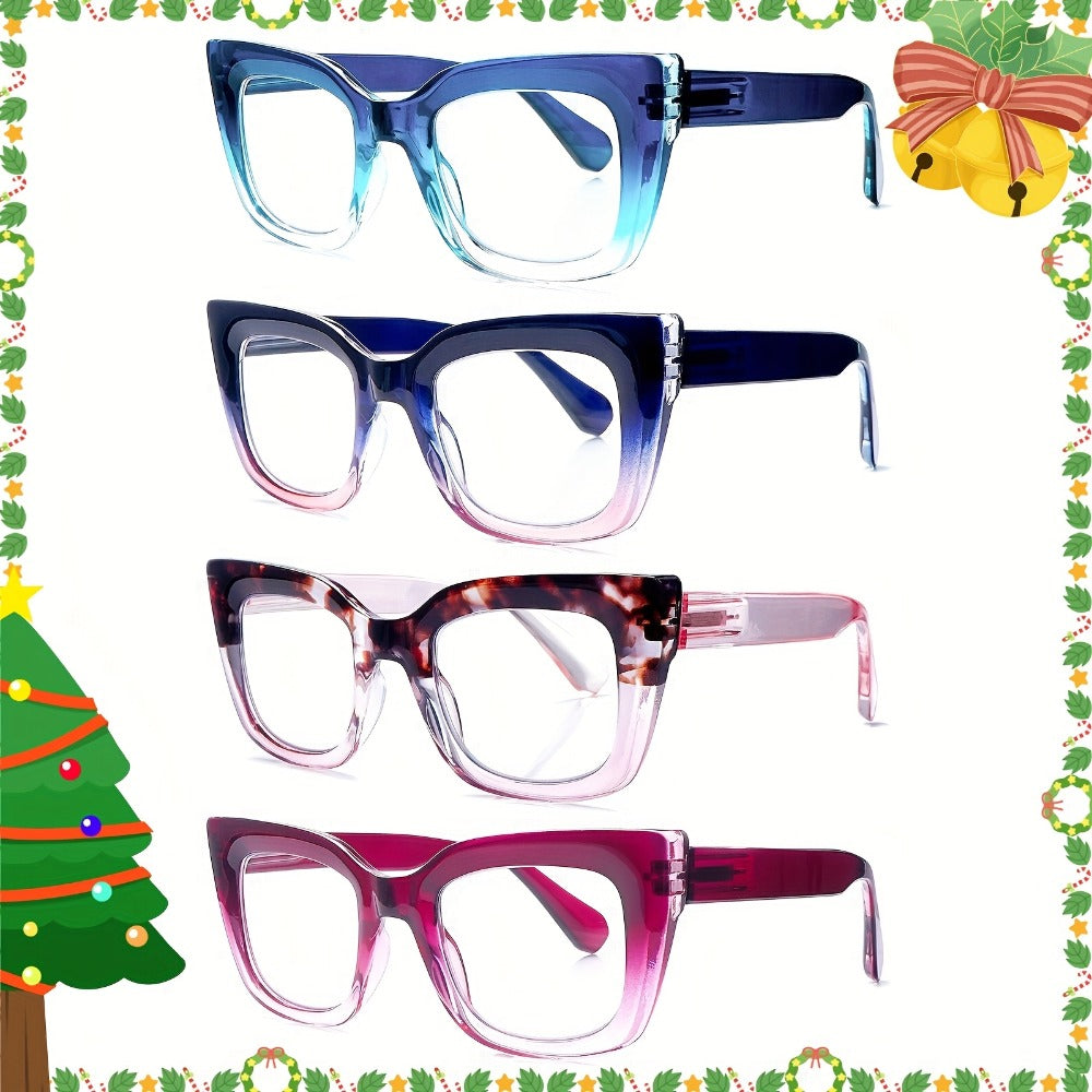 Reading Glasses Blue-Light 4-Pack Cat-Eye Floral Gradient Frames with Metal Spring Hinges & 1.0x to 4.0x Options