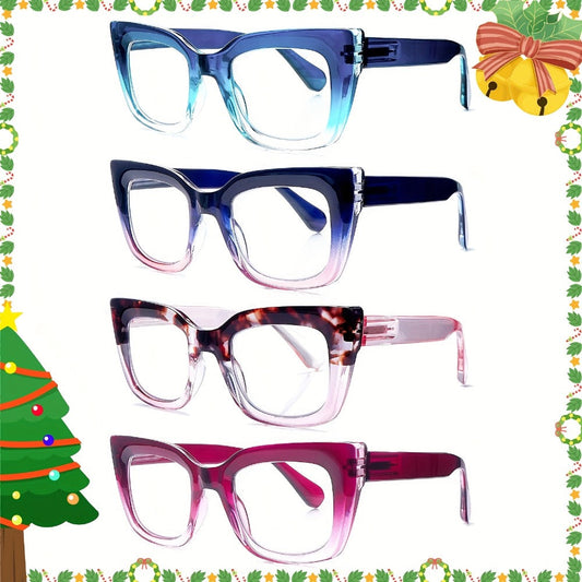 Reading Glasses Blue-Light 4-Pack Cat-Eye Floral Gradient Frames with Metal Spring Hinges & 1.0x to 4.0x Options
