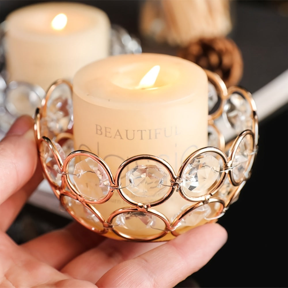 Candle Holder Set 20-Piece Tealight Cups with Openwork Crystal-Look Frames in Gold or Silver Finish