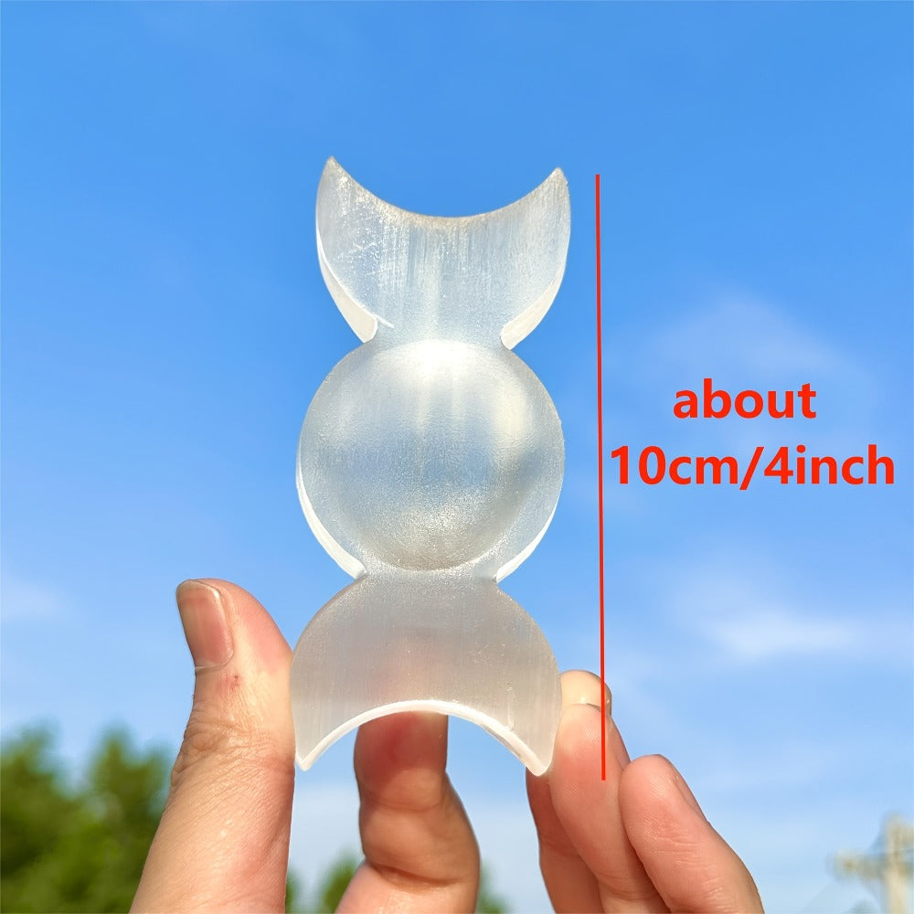 Natural Selenite Triple Charging Dish Crystal Charging Plate for Crystals and Stones, Quartz Crystal Cleansing Bowl Mineral Specimen Home Decor Crystal Gift for Meditation Reiki Energy Healing