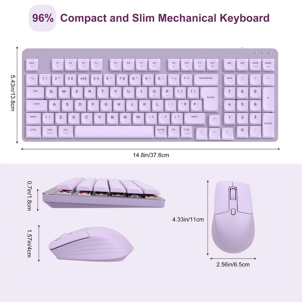 Wireless Keyboard and Mouse Combo 98 Keys Full Size – 2.4GHz, Mechanical Feel, Quiet Keys, Ergonomic Design for PC, Mac, Laptop, Office & Gaming | 3 Color Options