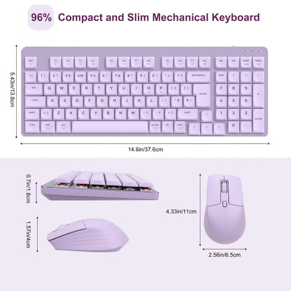 Wireless Keyboard and Mouse Combo 98 Keys Full Size – 2.4GHz, Mechanical Feel, Quiet Keys, Ergonomic Design for PC, Mac, Laptop, Office & Gaming | 3 Color Options