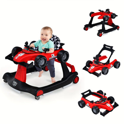 4-in-1 Foldable Baby Walker with Activity Toy Tray & Adjustable Height, Sit-to-Stand Push Walker for Infants & Toddlers