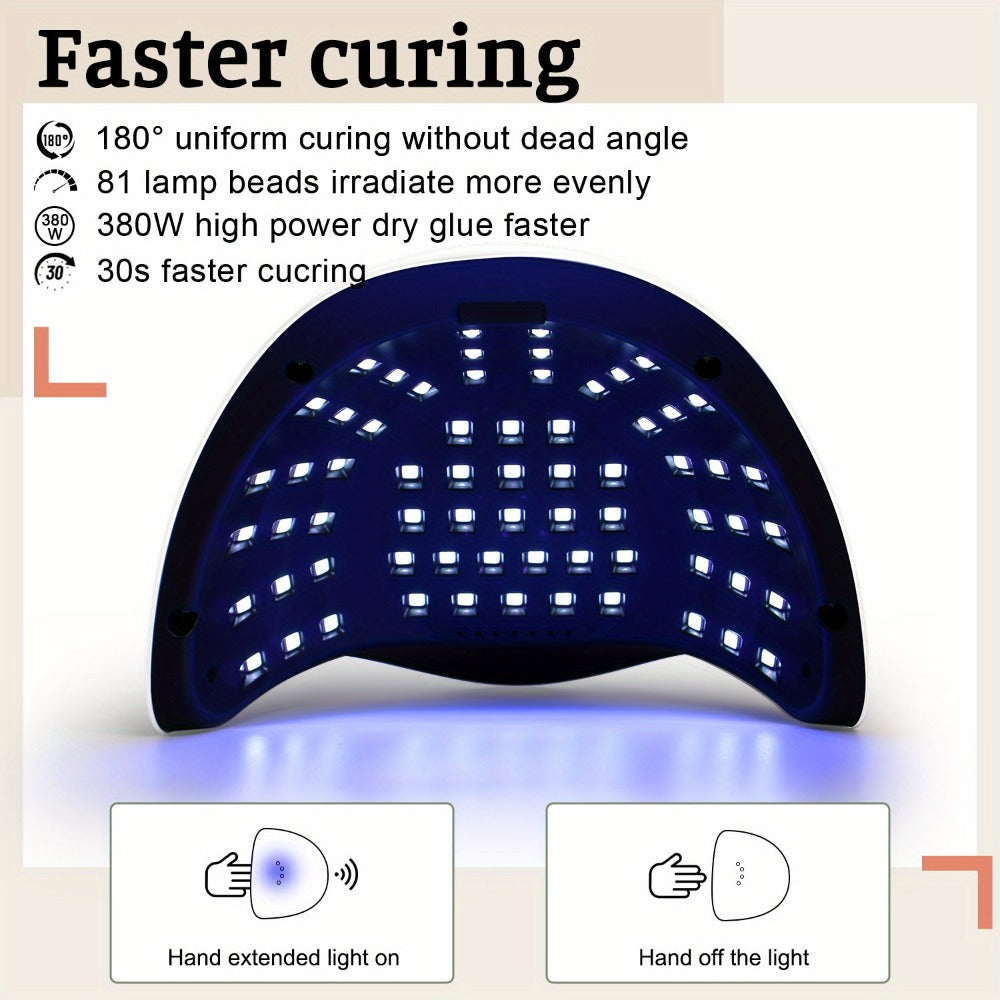 White Arch LED Nail Lamp with 380W and 81-Bead Labels, LCD Display and Four Timer Settings