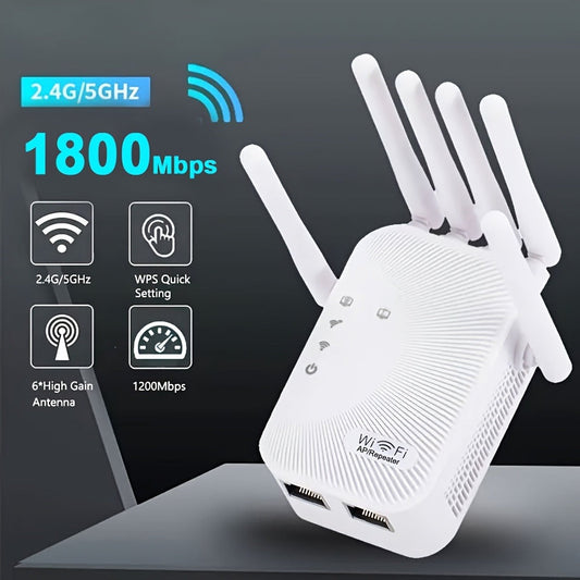 Ourlife WiFi Extender 11000 Sq Ft 6-Antenna 360° - 2.4GHz Signal Enhancer with Ethernet Port, Plug and Play, for Home Shopping Mall Coffee Shop Hotel Large Area Coverage